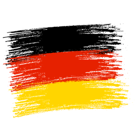 Rote und gelbe Pinselstriche auf schwarzem Hintergrund, die grob eine Flaggenform bilden.
