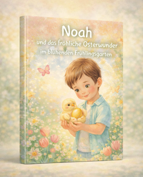 Noah und das fröhliche Osterwunder im blühenden Frühlingsgarten
